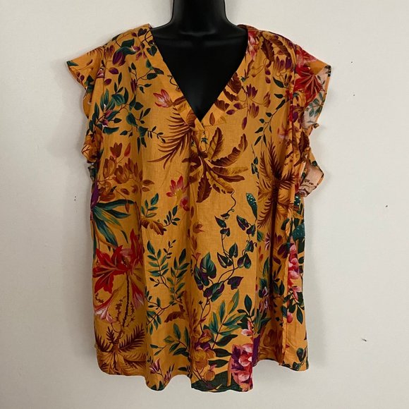 Rachel Rachel Roy Linen Flutter Sleeve Top 3X - Picture 1 of 10
